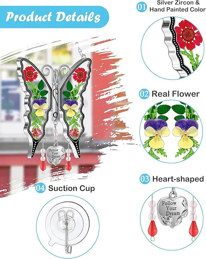 KY&BOSAM Butterfly Suncatcher Follow Your Dream Gifts for Mother Pressed Flower Between Wings Glass Hanging for Windows Charm Birthday Gifts for Women Mother's Day Valentine's Thanksgiving Christmas by GreenHaven Gardens