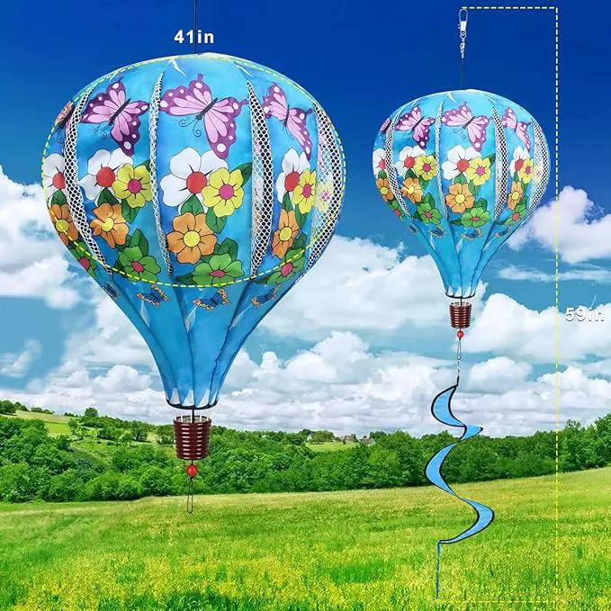 Giant Rainbow Butterfly Hot Air Balloon Garden Wind Spinners Large Pinwheels Lawn Yard Catchers Ornaments Windmills Outdoor Hanging Decor Whirligigs Wind Hanging Windsock 2Pack by GreenHaven Gardens