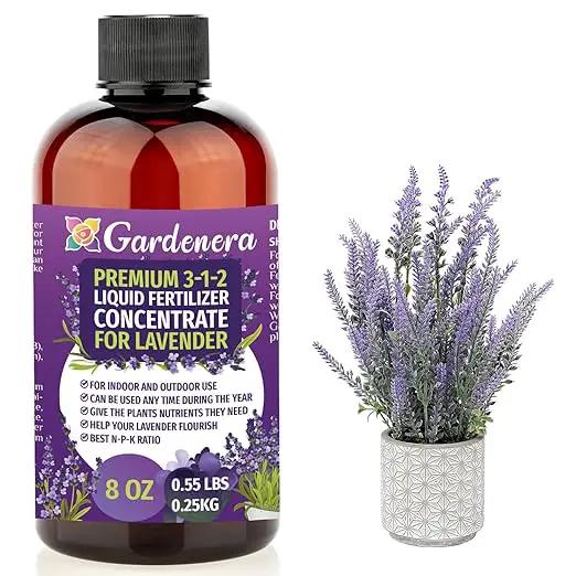 Premium Liquid Lavender Plant Fertilizer - 3-1-2 Concentrate for Indoor Plants and Flowers by Gardenera | Organic Plant Food for Lavenders - 8oz by GreenHaven Gardens