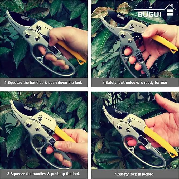 BUGUI 8" Ratchet Pruning Shears, 5 Times Cutting Power Than Normal Garden Scissors, Labor-Saving Design for Arthritis Weak Hands by GreenHaven Gardens