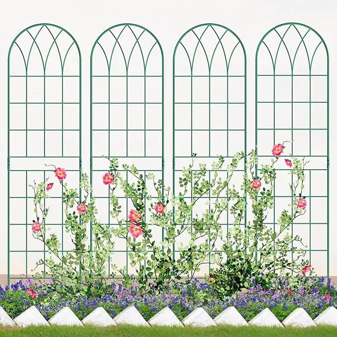 4 Pack Metal Garden Trellis for Climbing Plants, Black Metal Garden Trellis for Vines Plant Rose Vegetable Support,Large Decorative Outdoor Trellis by GreenHaven Gardens