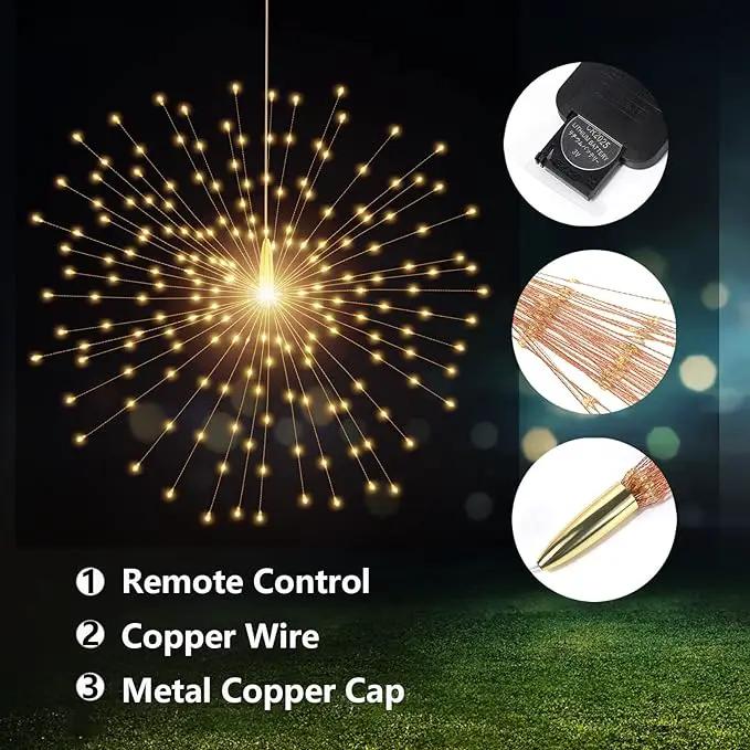 2 Pack Hanging Decor Lights,200 LED Battery Powered Fairy Light, Fireworks Light with Remote, Waterproof Starburst Lights for Gardens Courtyards Christmas Festive Wedding Parties (Warm White) by GreenHaven Gardens