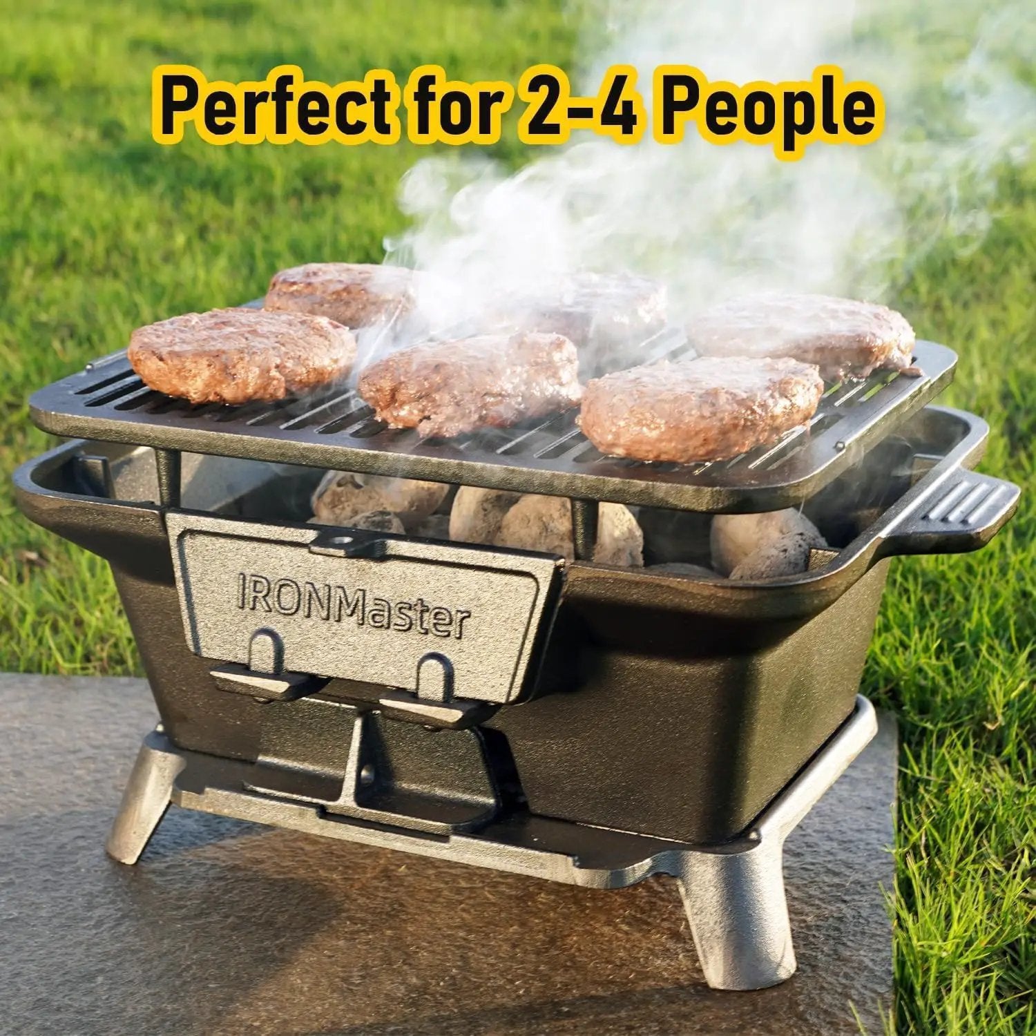 IronMaster Hibachi Grill Outdoor, Small Portable Charcoal Grill, 100% Pre-Seasoned Cast Iron, Japanese Yakitori Camping Grill - 2 Heights, Air Control, Coal Door + Carrying case by GreenHaven Gardens