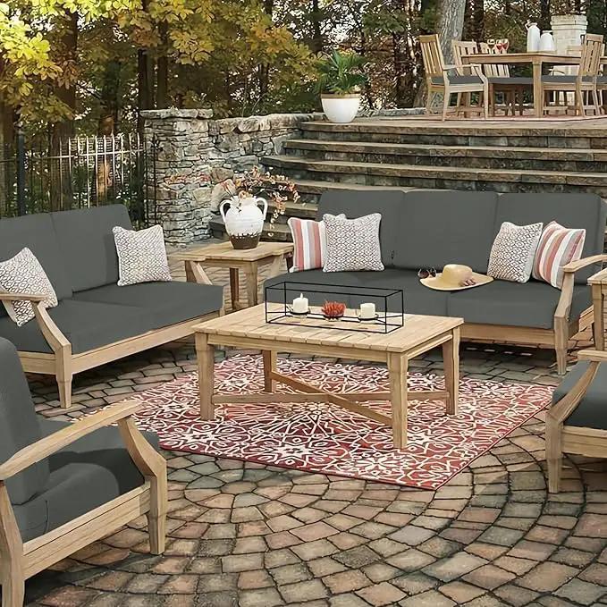 Favoyard Outdoor Deep Seat Cushion Set, 24 x 24 Inch Rainproof & 3-Year Fade Resistant Patio Furniture Cushions, Removable Seat Bottom & Back Cushion covers with Ties for Chair, Sofa, Couch, Dark Grey by GreenHaven Gardens