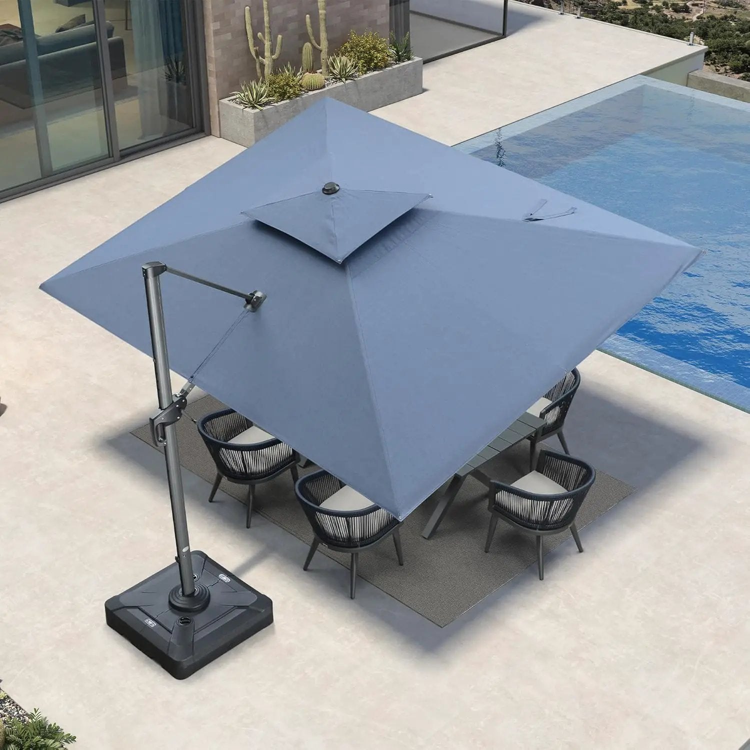 PURPLE LEAF Cantilever Umbrella 9' X 12' Outdoor Patio Rectangular Double Top Large Heavy Duty 360° Rotation Offset Umbrella for Outside Deck Backyard Garden Pool Spectrum Denim by GreenHaven Gardens