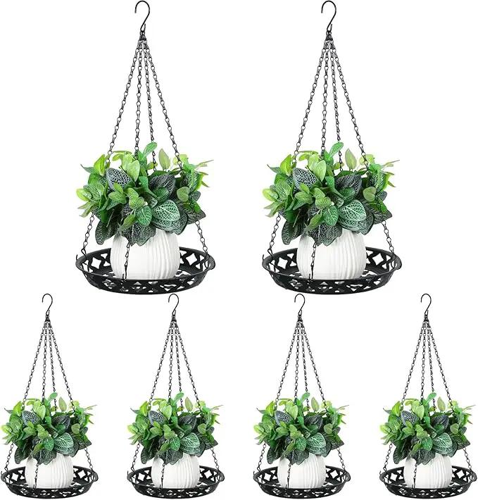 Enhon 6 Pack Plant Hanger, 12 Inch Metal Hanging Planter for Indoor Outdoor Plants, Classy Glossy Black Decorative Hanging Plant Shelf for Window Wall Ceiling Home Decor by GreenHaven Gardens