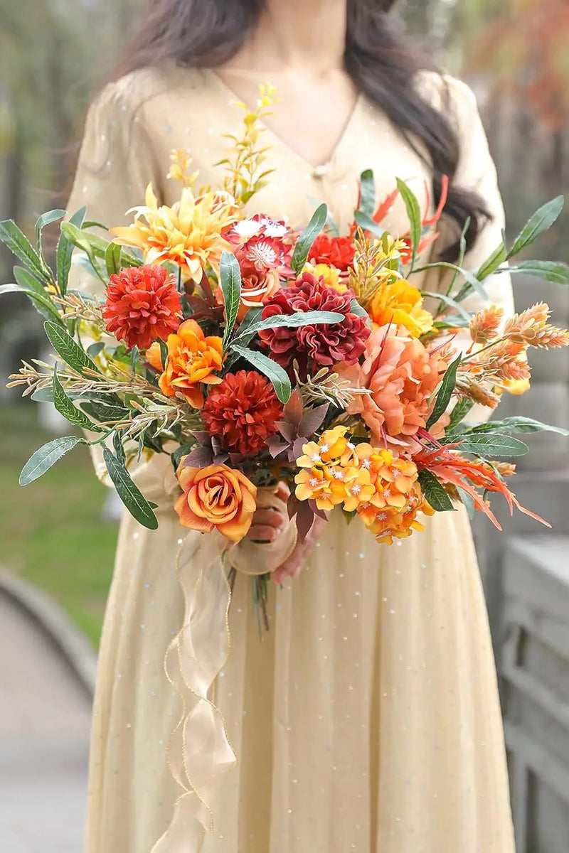 Artificial Flowers 25pcs Real Looking Red Silk Fake Flowers Combo with Stems for DIY Wedding Bouquets Bridal Shower Centerpieces Party Decorations (Orange) by GreenHaven Gardens