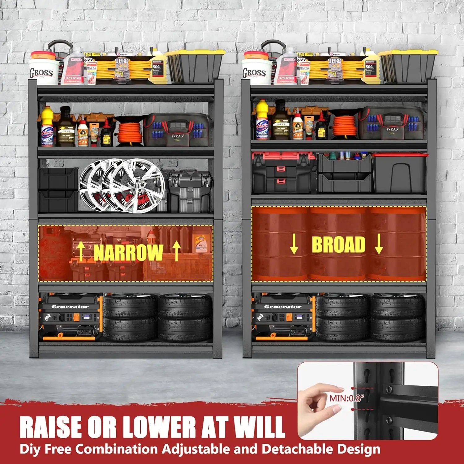 47.2" W Garage Shelving Heavy Duty Storage Shelves 5 Tier Adjustable Heavy Duty Shelving 4000LBS Metal Shelves for Garage Storage Rack Utility Rack Industrial Shelf 72" H x 47.2" W x 23.6" D by GreenHaven Gardens