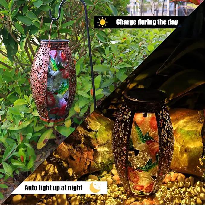 Solar Lanterns Outdoor Light - Solar Powered LED Hummingbird Glass Lights Decorative Waterproof Tabletop Lamp with Hollowed-Out Design for Indoor Yard Table Patio Garden Pathway Holiday by GreenHaven Gardens