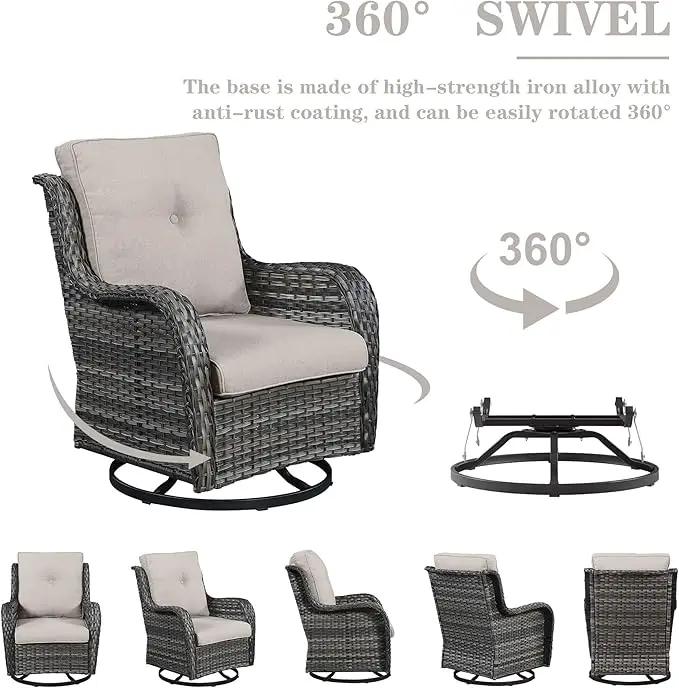 3 PCS Patio Furniture Set - Mixed Grey Wicker Swivel Rocking Chairs with Side Table, Furniture Set for Outdoor by GreenHaven Gardens