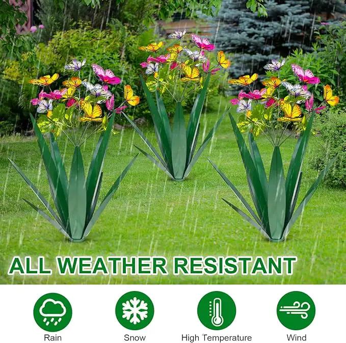 Garden Outdoor Butterfly Enlarge Thickened Wind Resistant Metal Agave Garden Art Metal Plant Country Sculpture Statue Decorations Ornaments Artificial Waterproof Butterflies(Green 3pcs) by GreenHaven Gardens