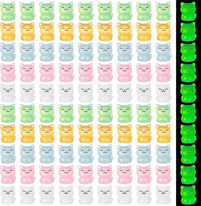 100 Pcs Luminous Mini Cat Figurines Resin Tiny Cat Animal Figurines Glow in The Dark Miniature Cat Statues Ornaments for DIY Cake Decoration Ornaments Crafts Moss Landscape Decoration by GreenHaven Gardens
