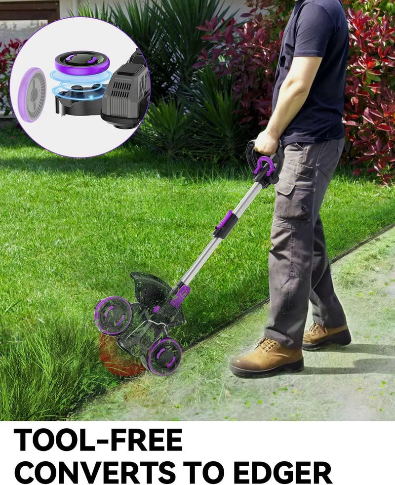 Weed Wacker Cordless, GearBrushless™, 3-in-1 Edger/Mower/Trimmer with Blade, 20V Battery Powered, 60 Min Runtime (with One Battery) by GreenHaven Gardens