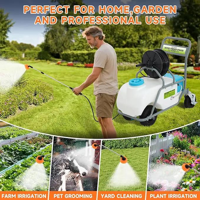24 Gallon Battery Powered Sprayer,90 PSI Electric Pump,6 Hours Long Battery Life,12V 8Ah Battery,Adjustable HD Wand and 10 Nozzles,Portable Sprayer with Wheels for Lawn & Garden Spraying, Cleaning by GreenHaven Gardens
