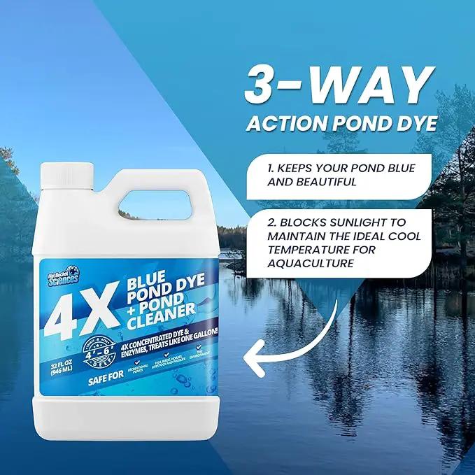 32oz 4X Blue Pond Dye + Pond Cleaner, Blue Dye for Ponds and Lakes, 2-in-1 Lake Colorant + Enzymes, Makes Murky Water Clean & Beautiful, Keeps The Water Cool, Clear, and Ideal for Fish & Wildlife by GreenHaven Gardens