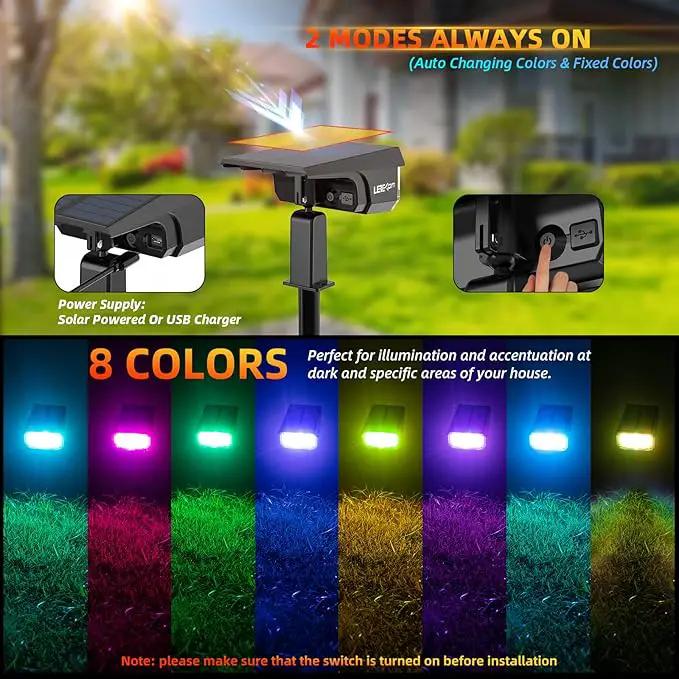 Solar Spotlights Outdoor,40 LEDs Color Changing RGB Landscape Path Lights,USB & Powered Multicoloured Spotlights,14 Colors Auto Cycling for Yard,Garden,2 Pack by GreenHaven Gardens