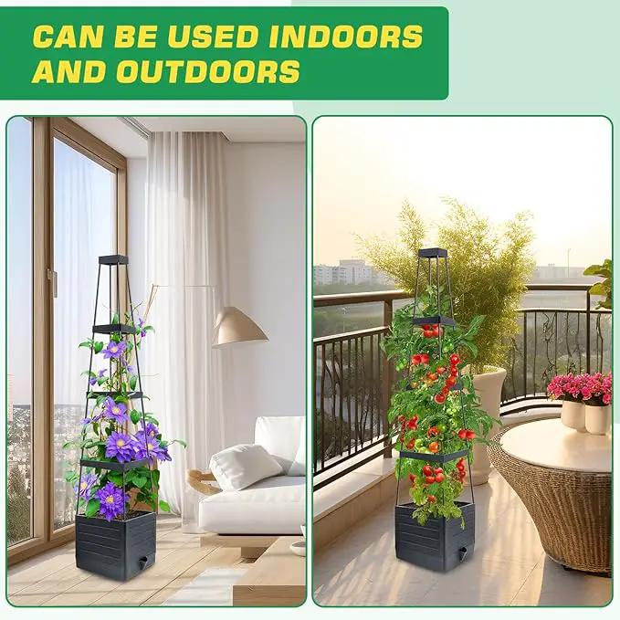 2Pack Raised Garden Bed Planter Box with Trellis, 57" Self-Watering Tomato Cage Planters for Climbing Plants Vegetable Vine Flowers Outdoor & Indoor (57x9.8x9.8IN) by GreenHaven Gardens