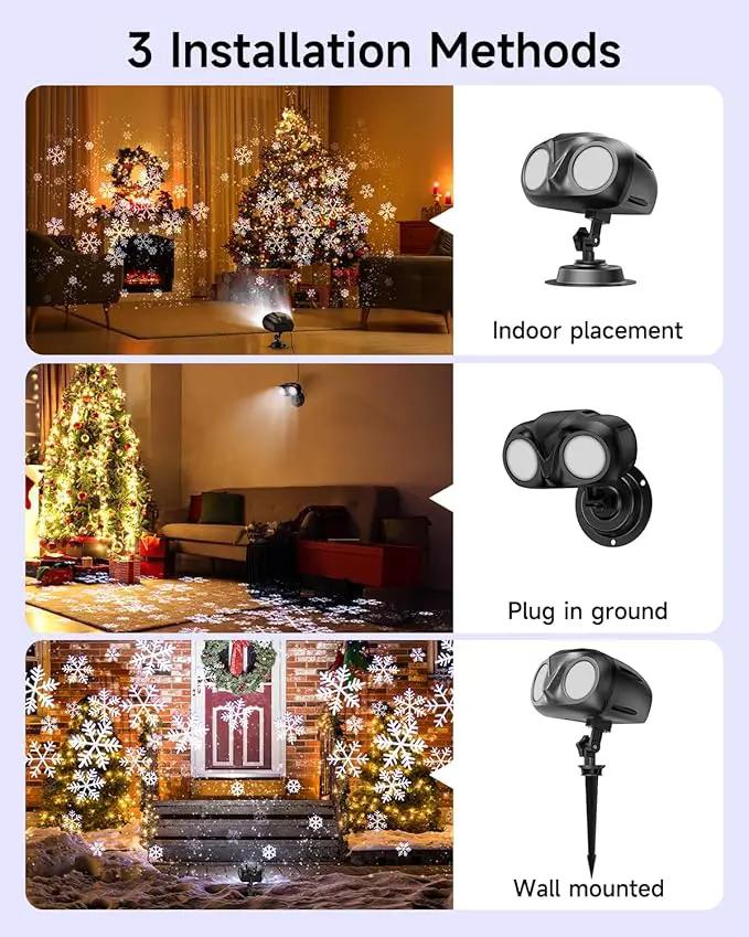 Double Head Christmas Snowflake Projector Light Outdoor, Outside Christmas Decorations Lights with Remote Control, Suitable for Indoor Garden Patio (L) by GreenHaven Gardens