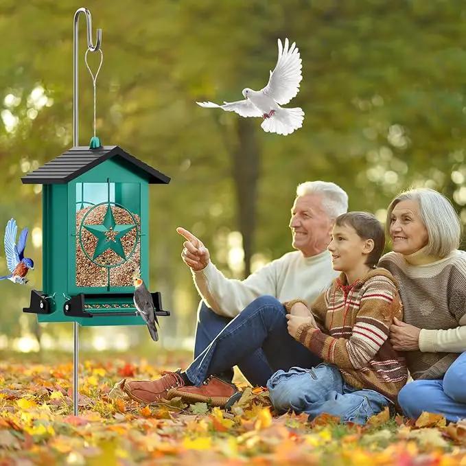 Squirrel Proof Bird Feeder for Outdoors Hanging, Metal Wild Bird Seed Feeder with Bilateral Weight-Activated Perches, 5LB Large Capacity Wild Bird Feeders for Outside Finch, Cardinal, Blue Jay by GreenHaven Gardens
