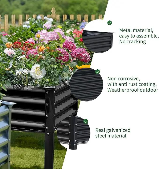 Land Guard Galvanized Raised Garden Bed with Legs, 96×24×32in Raised Garden Beds Outdoor with Drainage Holes, Planter Boxes Outdoor for Backyard, Patio, Balcony, 800lb Capacity, Gray by GreenHaven Gardens