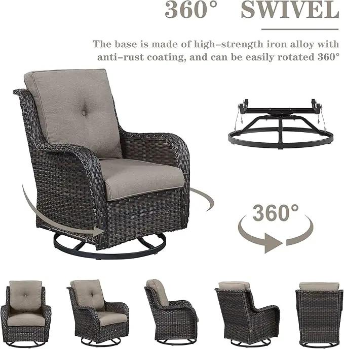 Wicker Outdoor Furniture Patio Furniture Set - 6 Piece Patio Conversation Set with Swivel Rocker Chairs, Rattan Sofa, Ottomans and Coffee Table, Gray Cushion by GreenHaven Gardens