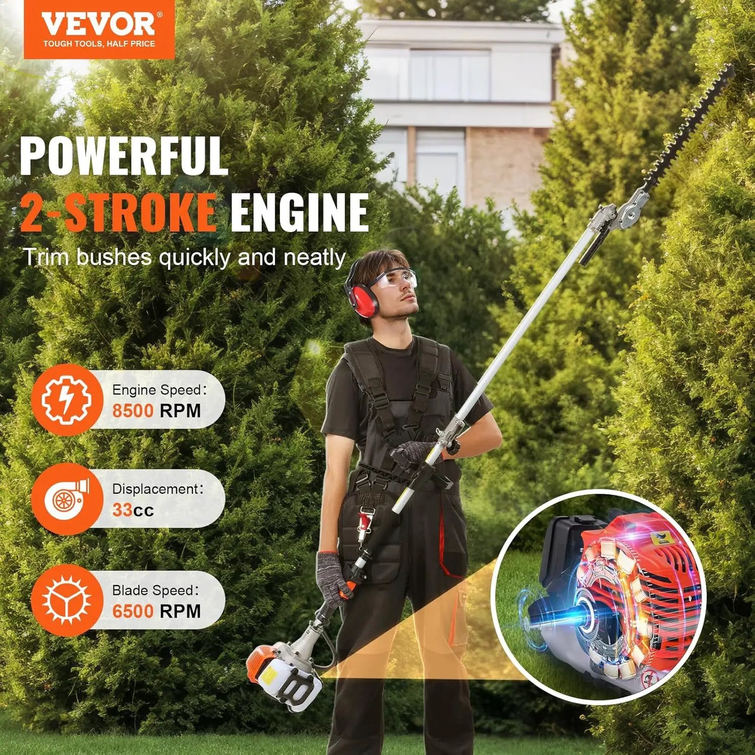 VEVOR 33CC 5-in-1 Multi-Functional Trimming Tools, Gas Hedge Trimmer, Weed Eater, String Trimmer, Brush Cutter, Edger, Pole Saw Chainsaw Pruner with Extension Pole by GreenHaven Gardens