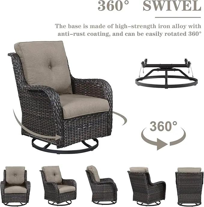 Outdoor Patio Furniture Set - 7 Piece Brown Wicker Conversation Patio Furniture Set All Weather Swivel Chairs with Ottoman and Loveseat Glider Chair for Deck Balcony Backyard by GreenHaven Gardens