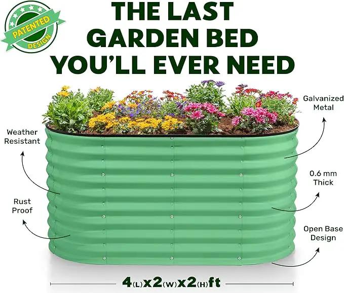 Galvanized Raised Garden Beds Outdoor // 4×2×2 ft Planter Raised Beds for Gardening, Vegetables, Flowers // Large Metal Garden Box (Light Green) // Patented Tool-Free Design by GreenHaven Gardens