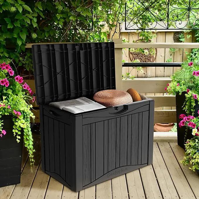50 Gallon Plus Outdoor Storage Box, Waterproof Resin Deck Box for Patio, Pool, and Garden, Lockable Bin for Cushions, Tools, and Accessories, UV-Resistant, Black by GreenHaven Gardens