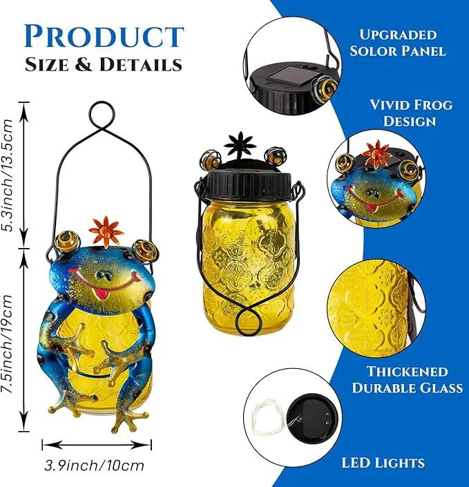 2 Pack Frog Solar Lantern,Jar Solar Lanterns Outdoor Waterproof Frog Hanging Solar Lantern,Outdoor Solar Lanterns with String Light for Garden Table Decor by GreenHaven Gardens
