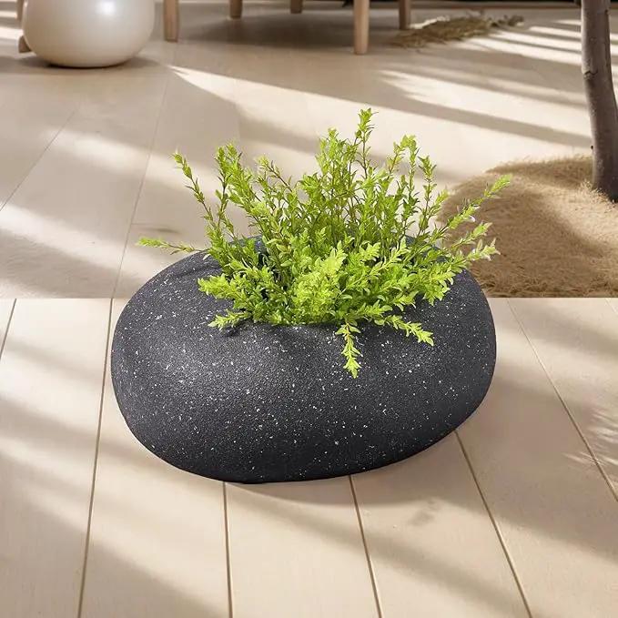 Stone - Mimicking Indoor/Outdoor Concrete Planter - Concrete Composite | Durable for Lawns & Commercial Decor (Charcoal Gray, Small) by GreenHaven Gardens