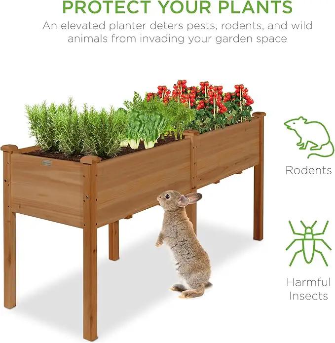 Best Choice Products 72x23x30in Raised Garden Bed, Elevated Wood Planter Box Stand for Backyard, Patio, Balcony w/Divider Panel, 6 Legs, 300lb Capacity - Acorn Brown by GreenHaven Gardens