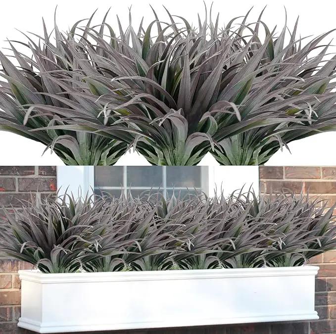 16Pcs Artificial Grass Fake Plants 17.3in Outdoor Plants UV Resistant Faux Greenery Stems Fake Grass for Home Window Garden Office Patio Pathway Front Porch Décor Green & Black by GreenHaven Gardens
