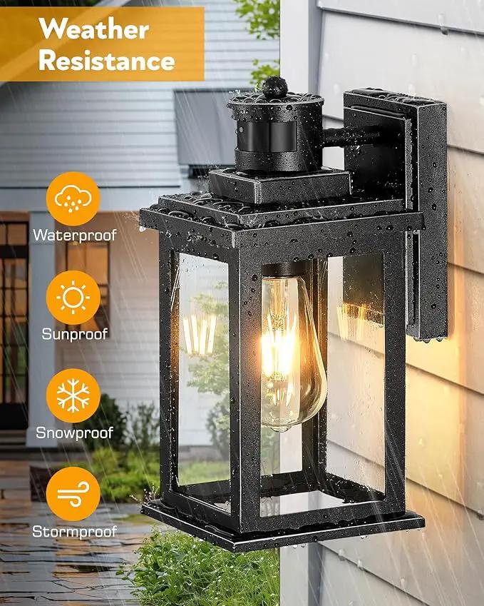 VIANIS Motion Sensor Outdoor Light, 2 Packs Exterior Lights for House, Black Waterproof Dusk to Dawn Outside Porch Lights Lantern for Garage Patio Doorway,Distance Adjustable(Hardwired, not Solar) by GreenHaven Gardens