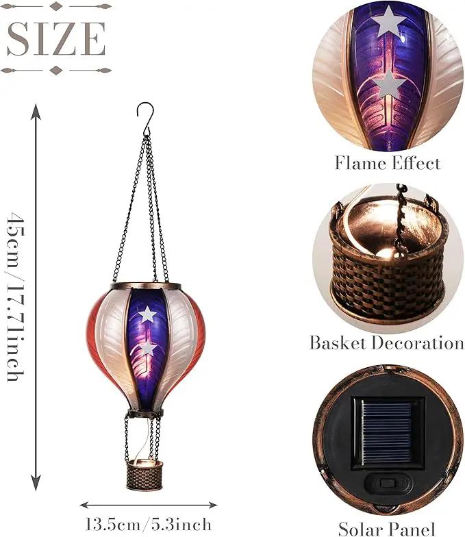 TERESA'S COLLECTIONS America Fourth of July Decorations, Hot Air Balloon Solar Lantern for Garden Decor,Gifts for Women + Memorial Day 17.7'' Hot Air Balloon Solar Lantern by GreenHaven Gardens