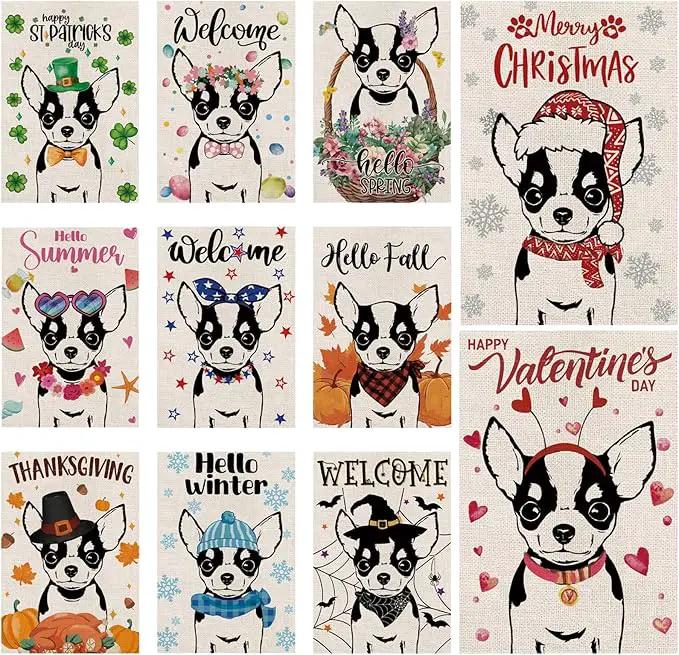 Seasonal Garden Flags Chihuahua Double Sided Flags Set of 11 Holiday Farmhouse Indoor Outdoor Yard Lawn Christmas Gifts Decorations 12.5x18 Inch by GreenHaven Gardens