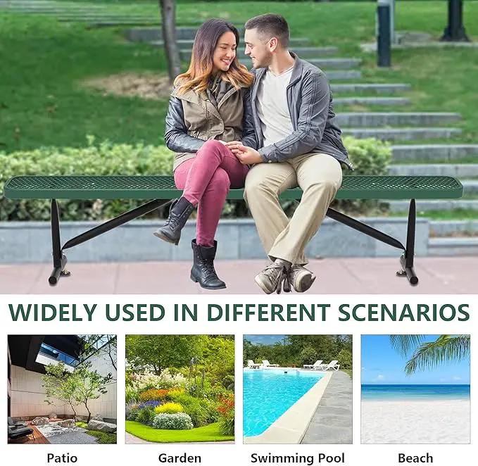 96" L Outdoor Metal Benches, Heavy Duty Garden Park Bench for Outside, Porch Chair Sports Backless Commercial Benches Mesh Bench for Shopping Mall, Store, Lawn, Park, Patio, Deck, Garden by GreenHaven Gardens