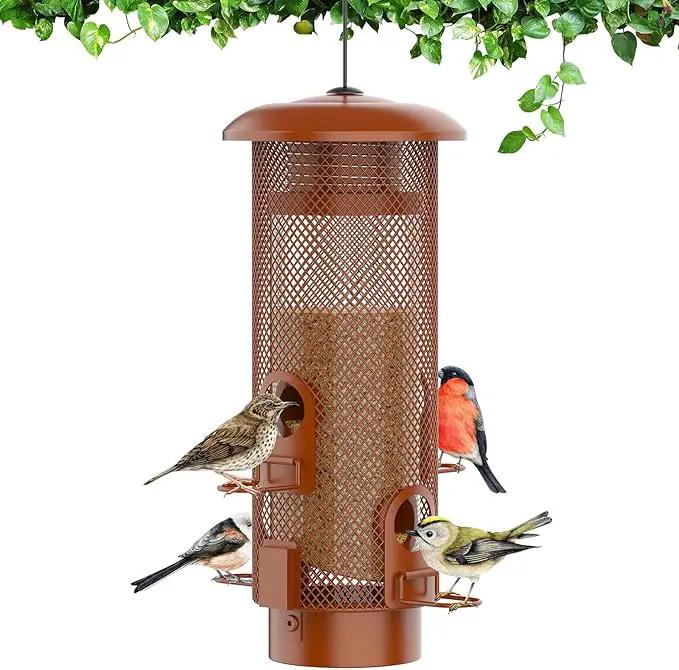 Metal Squirrel Proof Bird Feeder,Bird Feeders for Outdoors,Weight Activated Squirrel Proof Wild Bird Feeders with Finch Cardinal Chickadee,Large Capacity,Weatherproof and Durable,Reddish Brown by GreenHaven Gardens