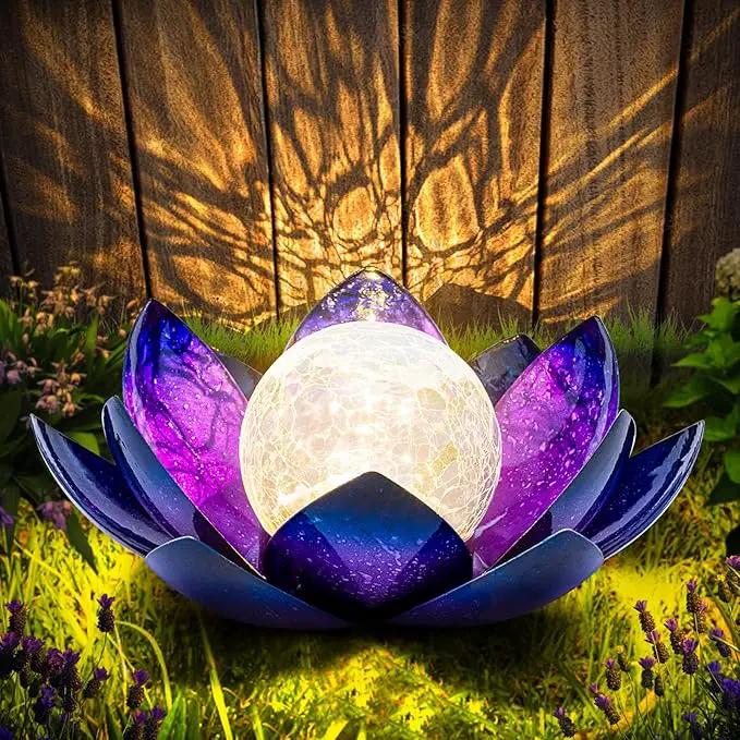 Huaxu Solar Lights for Outdoor Decor, Purple Lotus Flower Light, Waterproof LED Crackle Globe Glass Lamp for Garden, Patio, Yard, Porch, Pathway, Ground, Tabletop Christmas Gifts for Mom,Women by GreenHaven Gardens