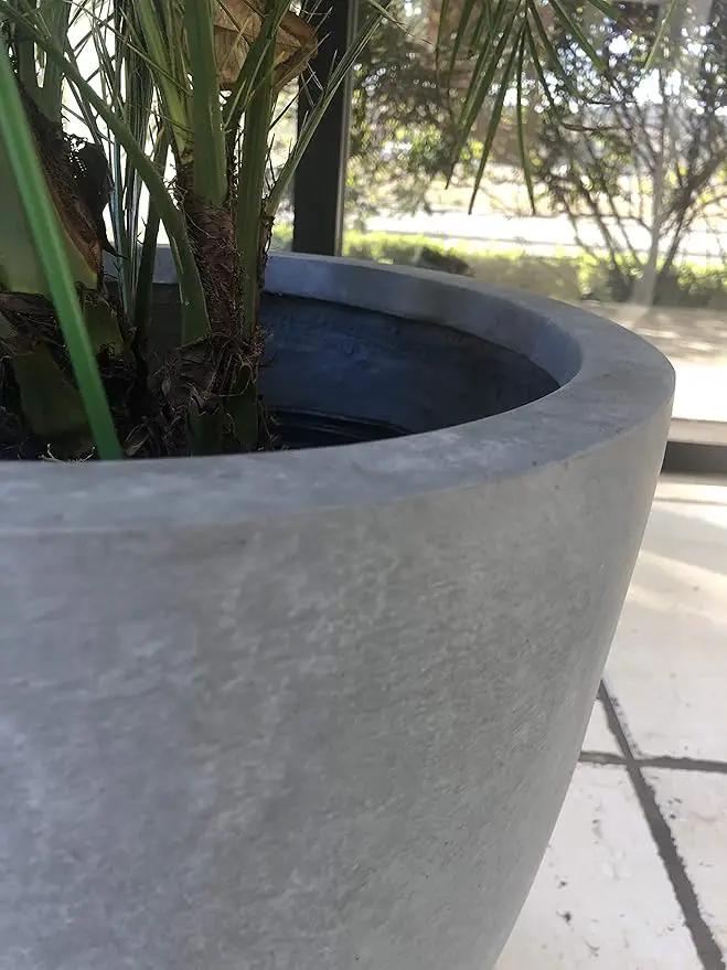 Kante 10 Inch Dia Round Concrete Planter, Indoor Outdoor Large Plant Pot with Drainage Hole and Rubber Plug for Home Patio Garden, Slate Gray by GreenHaven Gardens