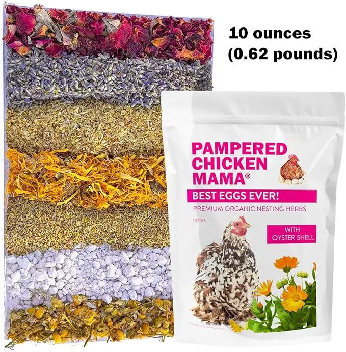 Pampered Chicken Mama Best Eggs Ever! Nesting Herbs for Chickens (10 Ounces) Calcium Supplement for Chickens | Chicken Feed Supplies, Hen Treats for Coops by GreenHaven Gardens