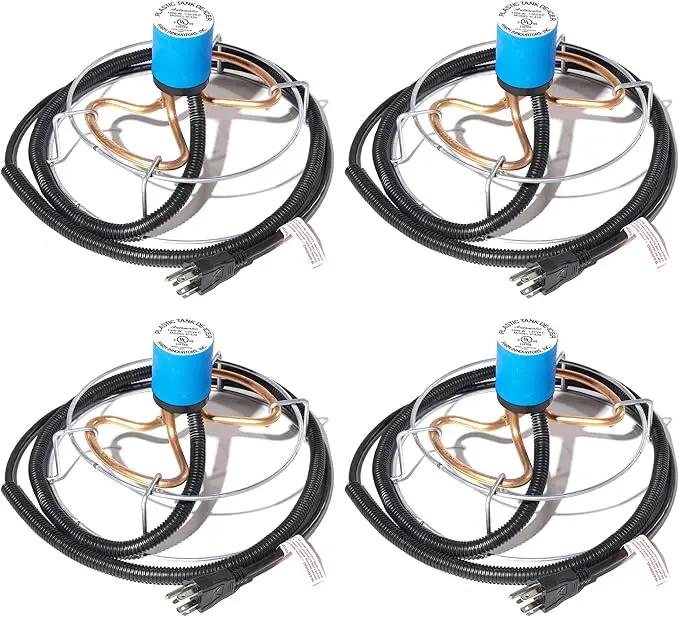 Farm Innovators H-439 1000 Watt Cast Aluminum Submergible Water Tank Deicers with Chew Proof Cords and Self Regulating Thermostats, Silver (4 Pack) by GreenHaven Gardens