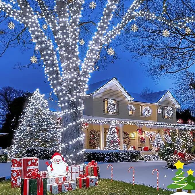 JMEXSUSS 500 LED White Christmas Lights Outdoor, 173ft 8 Modes Christmas Tree Lights, Waterproof Christmas Twinkle String Lights Green Wire for House Wedding Party Xmas Indoor Decorations by GreenHaven Gardens