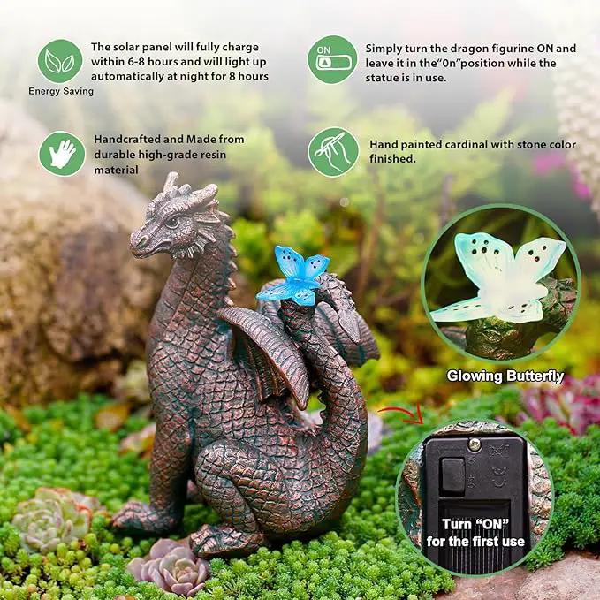 Garden Decor Solar Dragon Statues: Outdoor Sculptures with Glowing Butterfly for Lawn Ornaments Yard Art Porch Patio Balcony - Gifts for Mom Grandma Women by GreenHaven Gardens