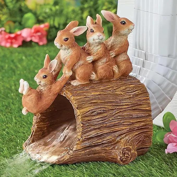 Elenon Rabbit Decorative Gutter Downspout Extension Statue, Animal Gutter Guardian Rain Downspout Extender, Garden Splash Block Outdoor Sculpture for 3" × 4" Down Spouts Decor by GreenHaven Gardens