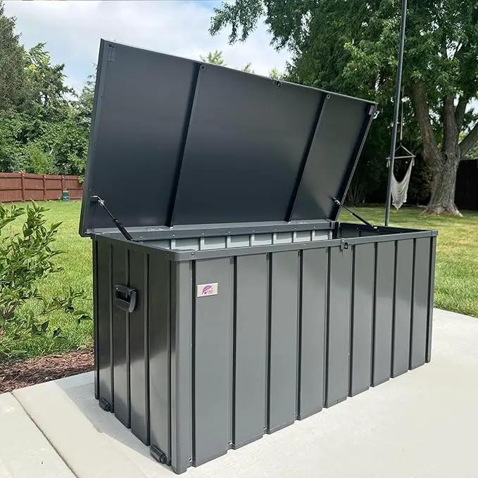 PURPLE LEAF Outdoor Deck Box 100 Gallon Waterproof Lockable Storage Box Container with Lid Deck Organization for Patio Cushions Side Table Pool Accessories Garden Tools, Gray by GreenHaven Gardens