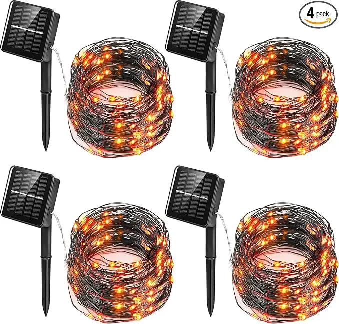 Twinkle Star 4 Pack Outdoor Solar String Lights, Total 160FT 480 LED Solar Powered Christmas Decorative Fairy Lights with 8 Modes, Waterproof Light for Xmas Patio Yard Wedding Party, Orange by GreenHaven Gardens
