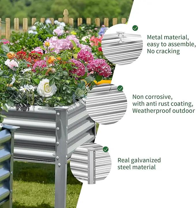 Land Guard Galvanized Raised Garden Bed with Legs, 96×24×32in Raised Garden Beds Outdoor with Drainage Holes, Planter Boxes Outdoor for Backyard, Patio, Balcony, 800lb Capacity, Silver by GreenHaven Gardens