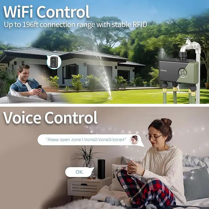 Diivoo WiFi Water Timer 4 Outlets, Smart Sprinkler/Hose/Tap Timer Compatible with Alexa & 24 Irrigation Plans & Rain Delay, Garden Watering Systems Controller with 2 Watering Modes for Lawn Yard by GreenHaven Gardens
