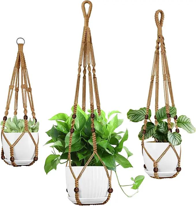 3 Pack Macrame Plant Hanger - 35"/29"/23" Different Sizes, Hanging Planter Basket Flower Pot Holder for Indoor Outdoor, Boho Home Decor, Brown (POTS NOT Included) by GreenHaven Gardens
